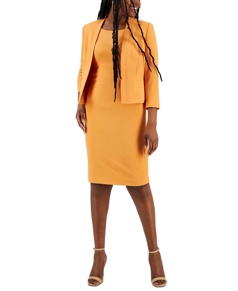 Le Suit Crepe Open Front Jacket & Crewneck Sheath Dress Suit, Regular and Petite Sizes