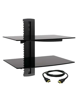 MegaMounts Tempered Glass Double Shelf Wall Mount with Hdmi Cable