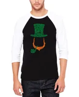 La Pop Art Men's Raglan Baseball Leprechaun Word Graphic T-shirt