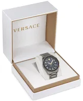 Versace Men's Swiss Chronograph Greca Dome Gunmetal Ion Plated Bracelet Watch 43mm