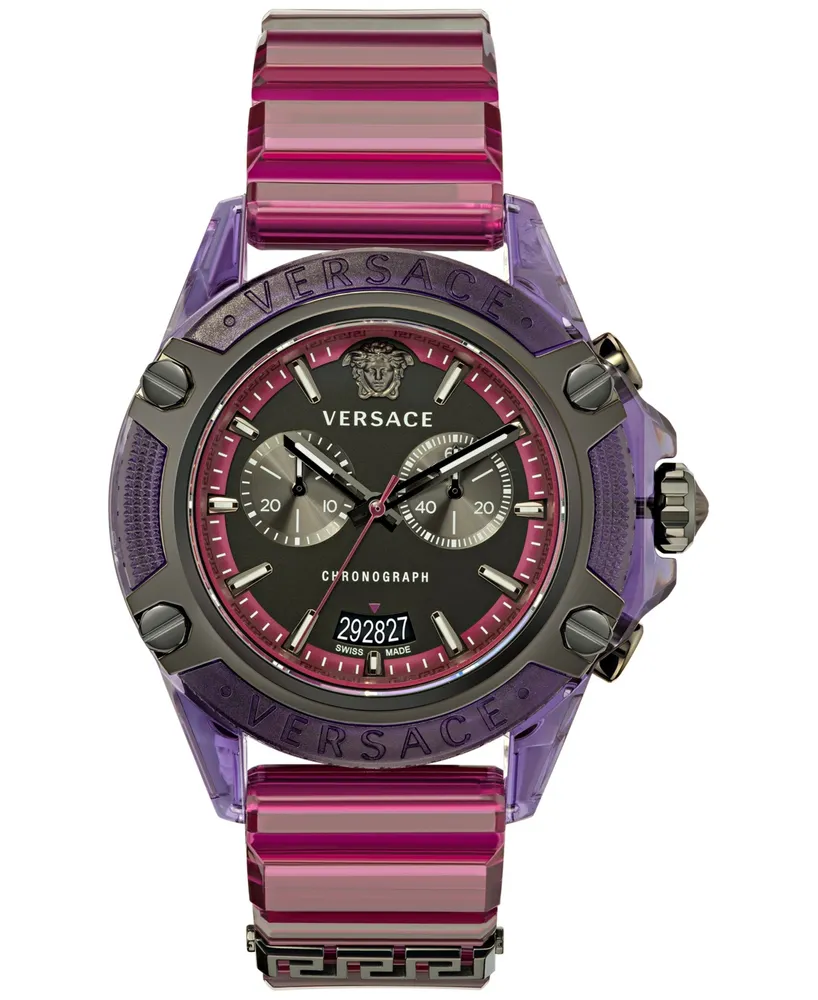 Versace Men's Swiss Chronograph Icon Active Transparent Purple Silicone Strap Watch 44mm