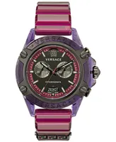 Versace Men's Swiss Chronograph Icon Active Transparent Purple Silicone Strap Watch 44mm