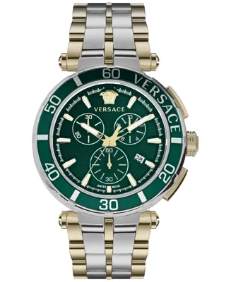 Versace Men's Swiss Chronograph Greca Two Tone Bracelet Watch 45mm