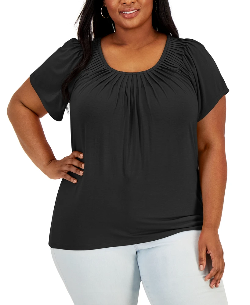 Style & Co Plus Size Pleat-Neck Top, Created for Macy's