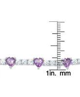 Macy's Silver Plated Brass Simulated Amethyst and Cubic Zirconia Heart Link Bracelet