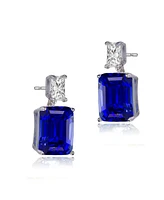 Sterling Silver White Gold Plated Clear and Colored Cubic Zirconia Two-Stone Drop Earrings