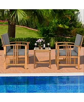 Costway 3PCS Solid Wood Patio Furniture Set Table&Chairs