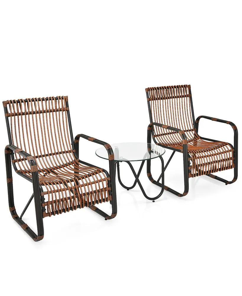 Costway 3PCS Patio Rattan Furniture Set Conversational Sofa Coffee Table Garden