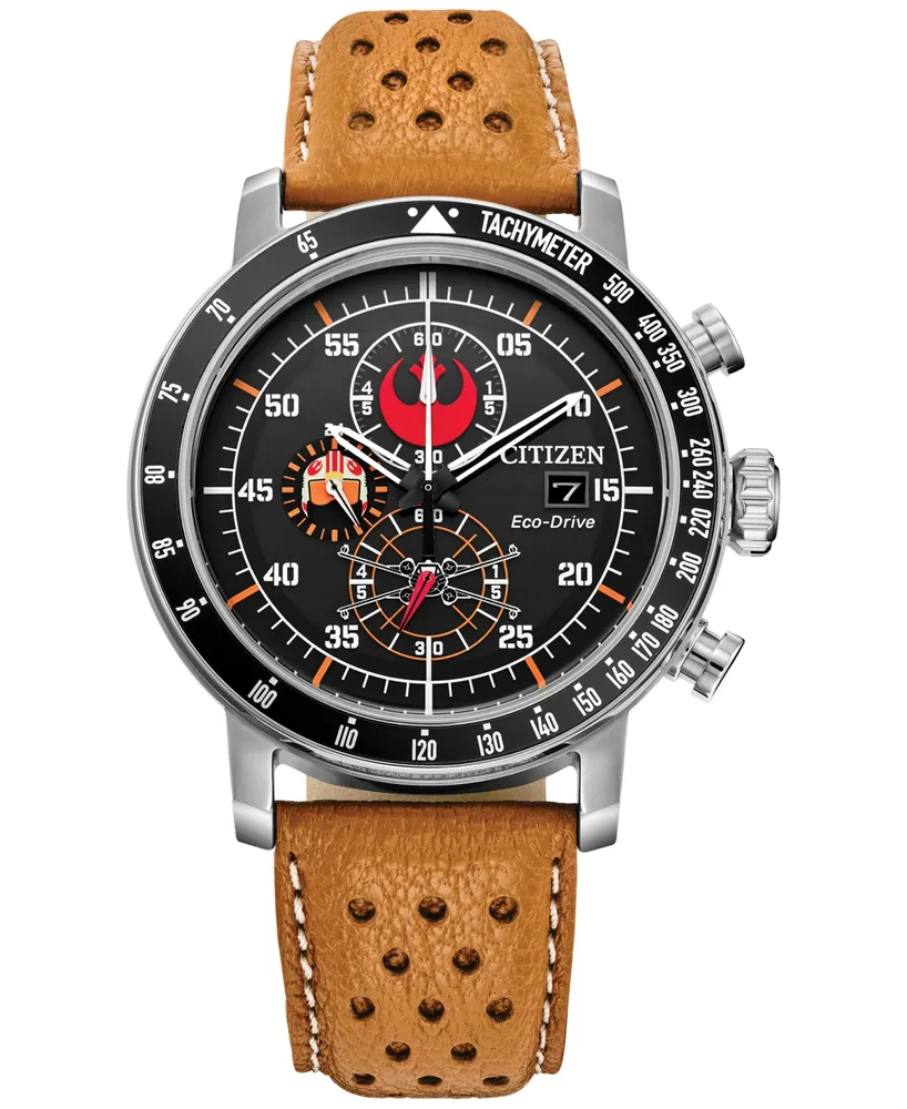 Citizen Eco-Drive Men's Chronograph Star Wars Rebel Pilot Orange Perforated Leather Strap Watch 44mm