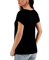 Style & Co Petite Pleated Scoop-Neck Short-Sleeve Top, Created for Macy's