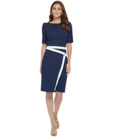 Dkny Women's Contrast Puff-Sleeve Boat-Neck Dress