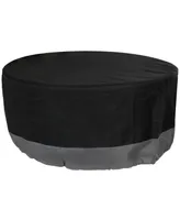 Heavy Duty Round Outdoor Fire Pit Cover with Drawstring - 300D Polyester Material - Black/Gray