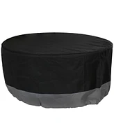 Heavy Duty Round Outdoor Fire Pit Cover with Drawstring - 300D Polyester Material - Black/Gray