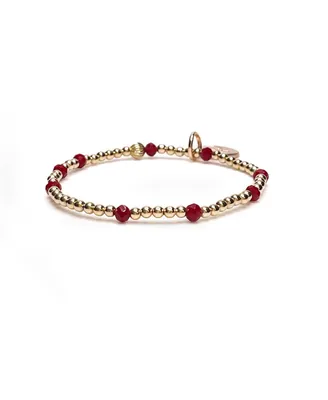 Bowood Lane Non-Tarnishing Gold filled, 3mm Gold Ball and Ruby Glass Bead Stretch Bracelet