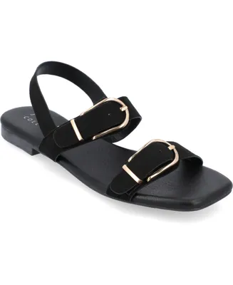 Journee Collection Women's Twylah Buckle Flat Sandals