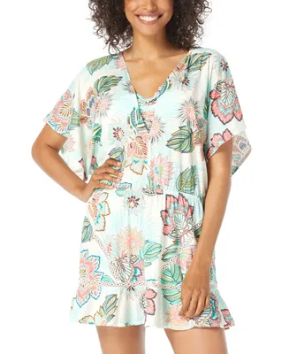 Coco Reef Women's Adorn Printed Lace-Trimmed Tiered Swim Dress Cover-Up