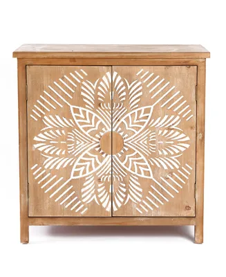 Luxen Home 32.48" Wood Floral 2-Door Storage Cabinet
