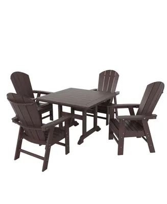 5 Piece Outdoor Patio Dining Square Table and Curved Back Armchair Set
