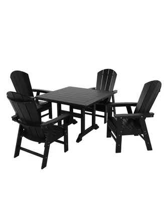 5 Piece Outdoor Patio Dining Square Table and Curved Back Armchair Set