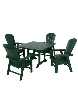 5 Piece Outdoor Patio Dining Square Table and Curved Back Armchair Set