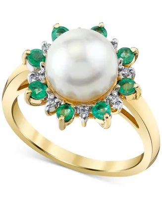 Cultured Freshwater Pearl (9mm), Emerald (1/2 ct. t.w.) & Diamond Accent Statement Ring in 10k Gold