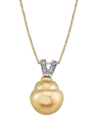Baroque Cultured Golden South Sea Pearl (11mm) & Diamond Accent 18" Pendant Necklace in 14k Gold