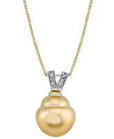 Baroque Cultured Golden South Sea Pearl (11mm) & Diamond Accent 18" Pendant Necklace in 14k Gold