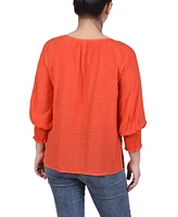 Ny Collection Petite Button Front 3/4 Sleeve Blouse