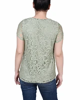 Ny Collection Petite Lace Petal Short Sleeve Top