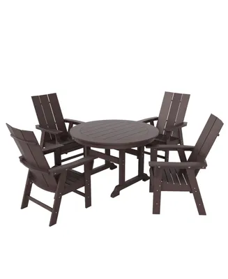 WestinTrends 5 Piece Outdoor Patio Dining Round Table and Modern Armchair Set