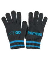 Women's Wear by Erin Andrews Black Carolina Panthers Double Jacquard Cuffed Knit Hat with Pom and Gloves Set
