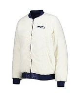 Women's G-iii 4Her by Carl Banks Oatmeal, College Navy Seattle Seahawks Switchback Reversible Full-Zip Jacket