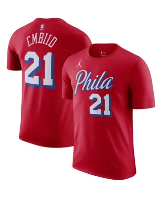 Men's Jordan Joel Embiid Red Philadelphia 76ers 2022/23 Statement Edition Name and Number T-shirt