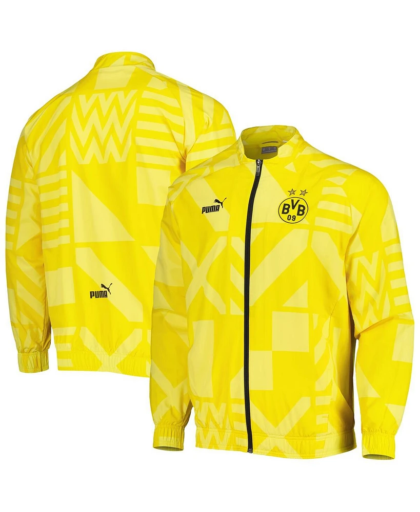 Men's Puma Yellow Borussia Dortmund Pre-Match Raglan Full-Zip Training Jacket