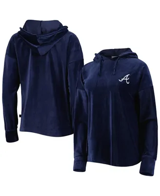 Women's Touch Navy Atlanta Braves End Line Pullover Hoodie