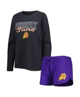 Women's Concepts Sport Heather Black, Purple Phoenix Suns Team Raglan Long Sleeve T-shirt and Shorts Sleep Set
