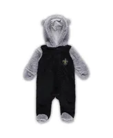 Newborn and Infant Boys Girls Black, Gray New Orleans Saints Game Nap Teddy Fleece Bunting Full-Zip Sleeper