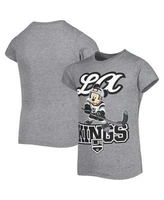 Youth Girls Heather Gray Los Angeles Kings Mickey Mouse Go Team T-shirt