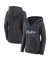 Women's Fanatics Heather Charcoal Chicago Cubs Simplicity Crossover V-Neck Pullover Hoodie