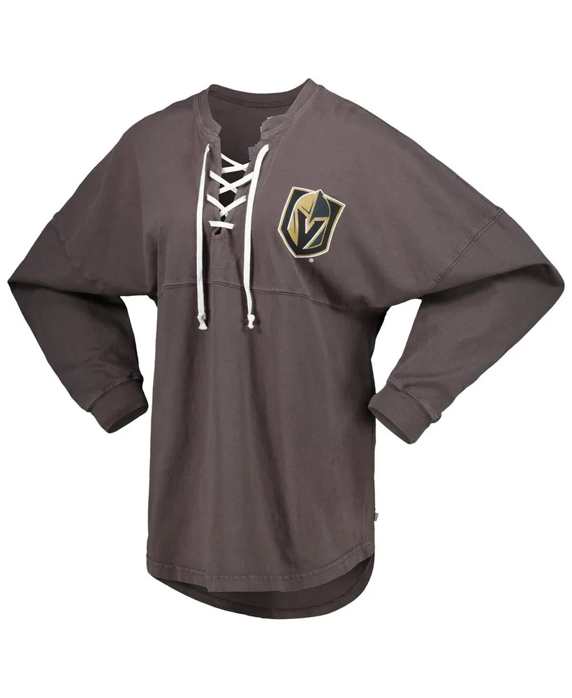 Women's Fanatics Charcoal Vegas Golden Knights Spirit Lace-Up V-Neck Long Sleeve Jersey T-shirt