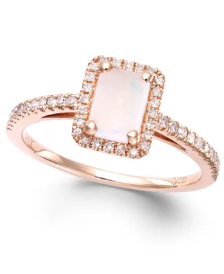 Opal (1/2 ct. t.w.) and Diamond (1/5 ct. t.w.) Ring in 14k Rose Gold