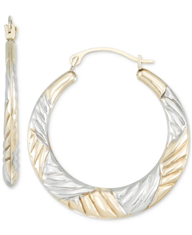 Diamond Cut Graduated Round Hoop Earrings in 10k Two-Tone Gold - Two