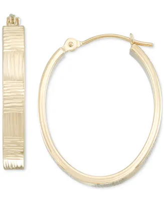 Diamond Cut Oval Hoop Earrings in 10k Yellow Gold