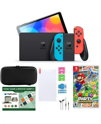 Nintendo Switch Oled in Neon with Mario Party, Accessories & Voucher