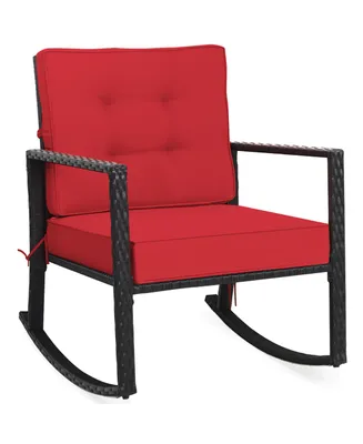 Costway Patio Rattan Rocker Chair Outdoor Glider Wicker Rocking Chair Cushion Lawn