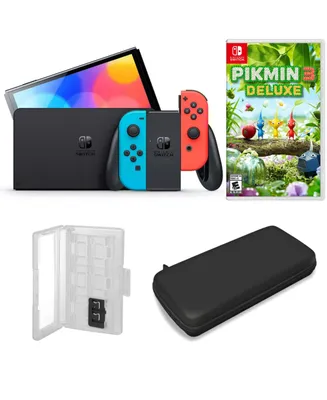 Nintendo Switch Oled in Neon with Pikmin 3 & Accessories