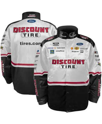 Men's Team Penske White, Black Austin Cindric Discount Tire Nylon Uniform Full-Snap Jacket