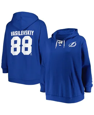 Women's Andrei Vasilevskiy Royal Tampa Bay Lightning Plus Size Lace-Up V-Neck Pullover Hoodie