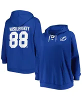 Women's Andrei Vasilevskiy Royal Tampa Bay Lightning Plus Size Lace-Up V-Neck Pullover Hoodie