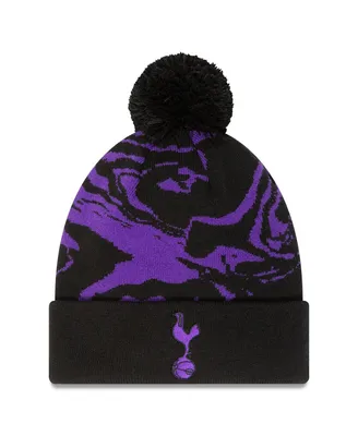 Men's New Era Black Tottenham Hotspur Allover Print Cuffed Knit Hat with Pom